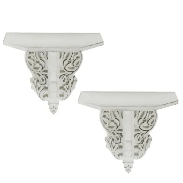 Shelves-Kirkland's Home Ivory Distressed Carved 2-Pc. Wall Shelf Set