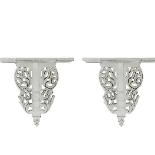 Shelves-Kirkland's Home Ivory Distressed Carved 2-Pc. Wall Shelf Set