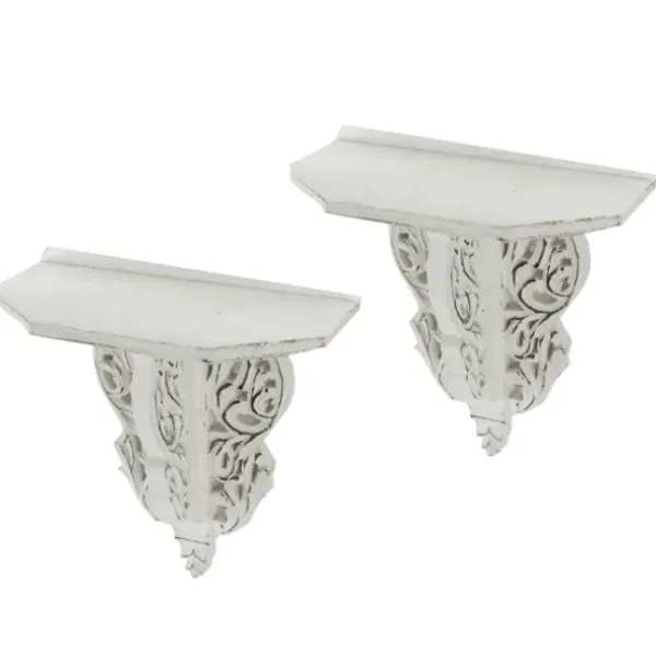 Shelves-Kirkland's Home Ivory Distressed Carved 2-Pc. Wall Shelf Set