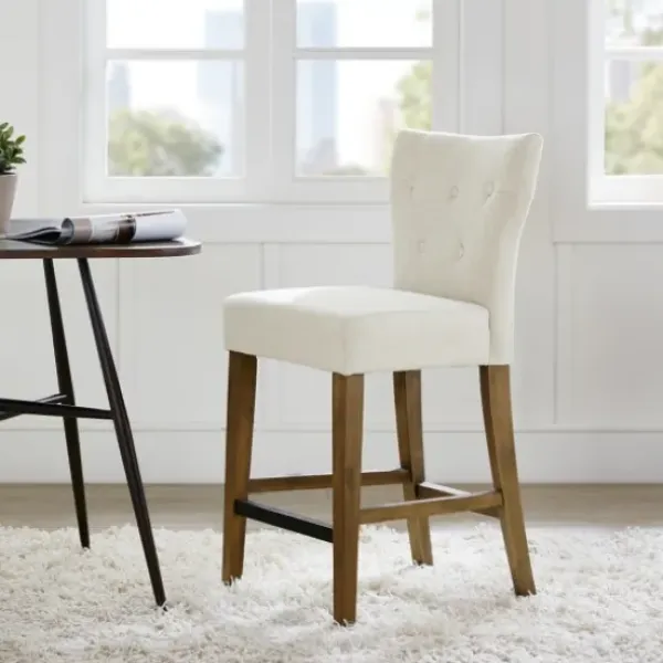 Bar Stools & Counter Height Stools-Kirkland's Home Ivory Harrison Tufted Counter Stool White