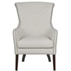 Accent Chairs-Kirkland's Home Ivory Lanea Quilted Accent Chair With Silver Studs White