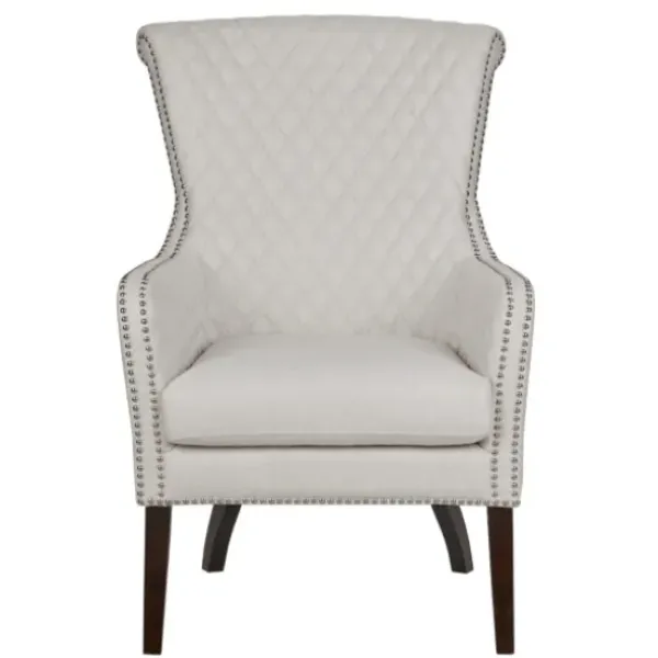 Accent Chairs-Kirkland's Home Ivory Lanea Quilted Accent Chair With Silver Studs White