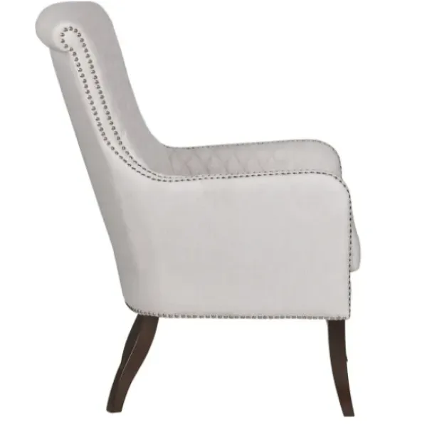 Accent Chairs-Kirkland's Home Ivory Lanea Quilted Accent Chair With Silver Studs White