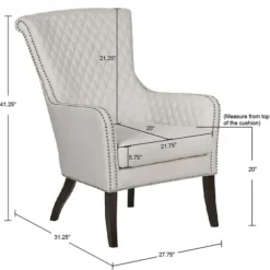Accent Chairs-Kirkland's Home Ivory Lanea Quilted Accent Chair With Silver Studs White
