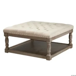 Benches & Ottomans-Kirkland's Home Ivory Linen Low Base Tufted Ottoman White