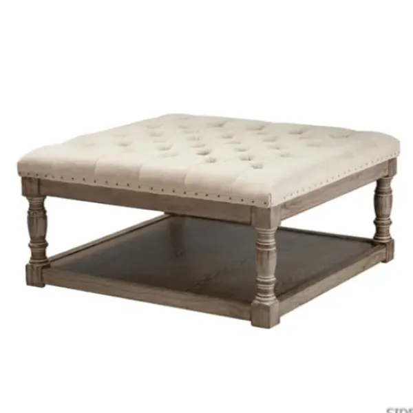 Benches & Ottomans-Kirkland's Home Ivory Linen Low Base Tufted Ottoman White