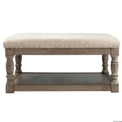 Benches & Ottomans-Kirkland's Home Ivory Linen Low Base Tufted Ottoman White