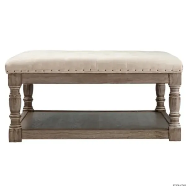 Benches & Ottomans-Kirkland's Home Ivory Linen Low Base Tufted Ottoman White