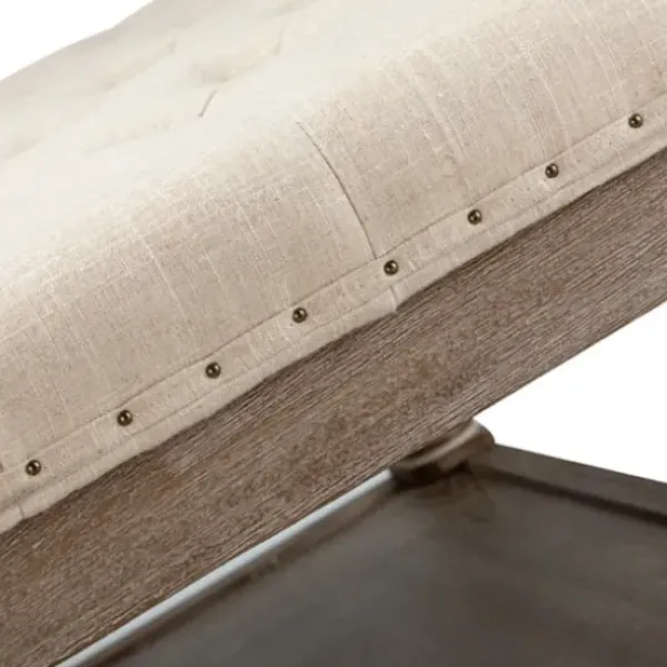 Benches & Ottomans-Kirkland's Home Ivory Linen Low Base Tufted Ottoman White