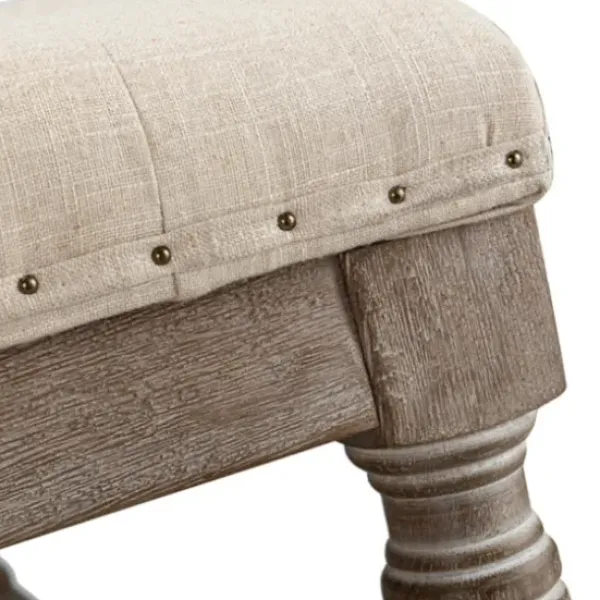 Benches & Ottomans-Kirkland's Home Ivory Linen Low Base Tufted Ottoman White