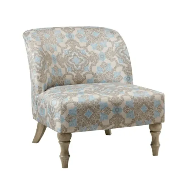 Accent Chairs-Kirkland's Home Ivory Medallion Wide Frame Slipper Accent Chair White/Blue/Brown