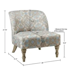 Accent Chairs-Kirkland's Home Ivory Medallion Wide Frame Slipper Accent Chair White/Blue/Brown