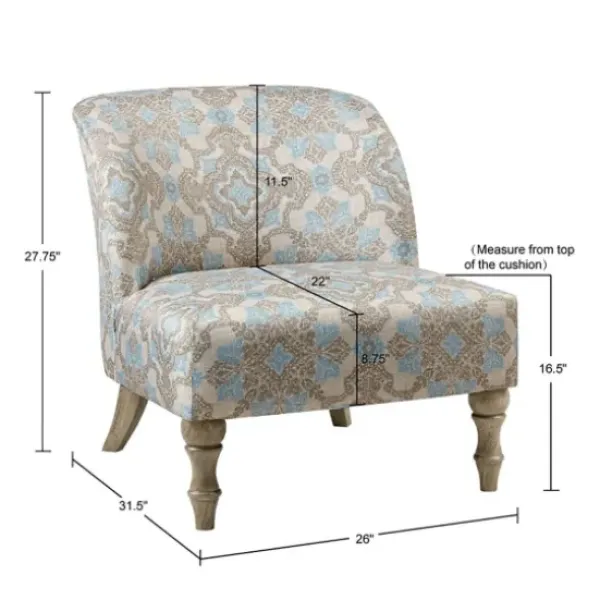 Accent Chairs-Kirkland's Home Ivory Medallion Wide Frame Slipper Accent Chair White/Blue/Brown