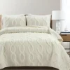 Quilts-Kirkland's Home Ivory Trellis Ruffles 3-Pc. King Quilt Set White