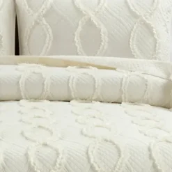 Quilts-Kirkland's Home Ivory Trellis Ruffles 3-Pc. King Quilt Set White