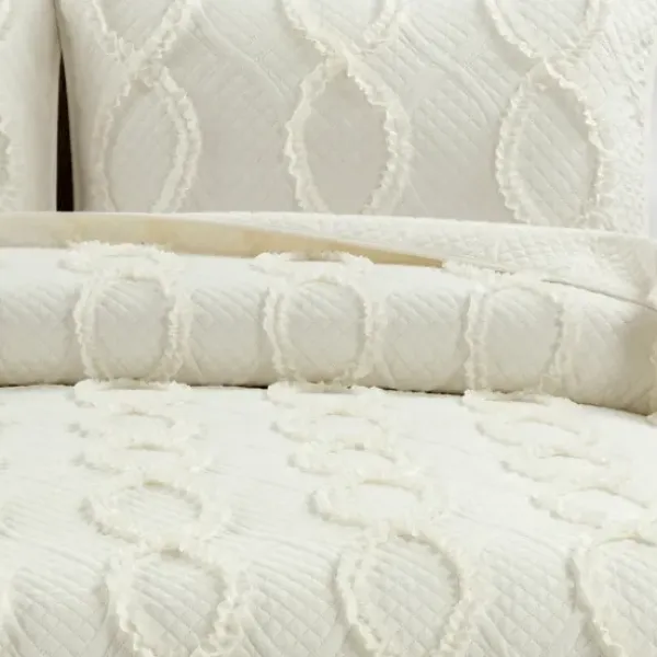 Quilts-Kirkland's Home Ivory Trellis Ruffles 3-Pc. King Quilt Set White