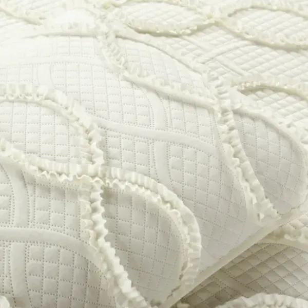 Quilts-Kirkland's Home Ivory Trellis Ruffles 3-Pc. King Quilt Set White