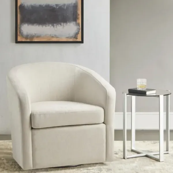 Accent Chairs-Kirkland's Home Ivory Upholstered Low Back Swivel Accent Chair White
