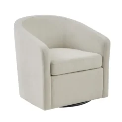 Accent Chairs-Kirkland's Home Ivory Upholstered Low Back Swivel Accent Chair White