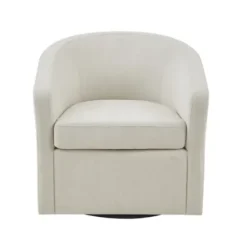 Accent Chairs-Kirkland's Home Ivory Upholstered Low Back Swivel Accent Chair White