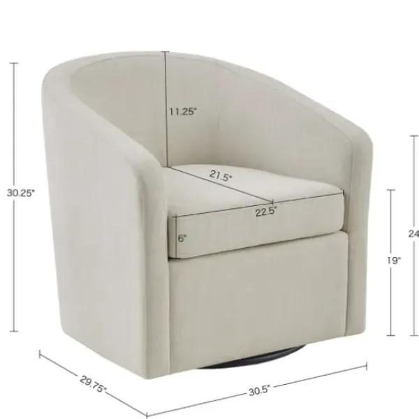 Accent Chairs-Kirkland's Home Ivory Upholstered Low Back Swivel Accent Chair White
