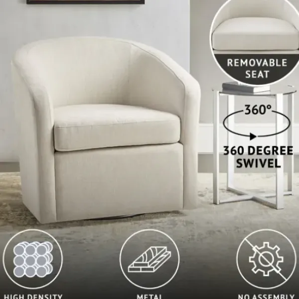 Accent Chairs-Kirkland's Home Ivory Upholstered Low Back Swivel Accent Chair White