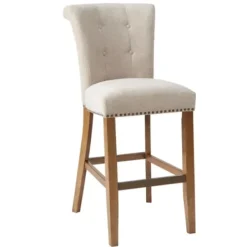 Bar Stools & Counter Height Stools-Kirkland's Home Ivory Wesley Tufted Bar Stool With Nailhead Trim White