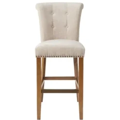 Bar Stools & Counter Height Stools-Kirkland's Home Ivory Wesley Tufted Bar Stool With Nailhead Trim White