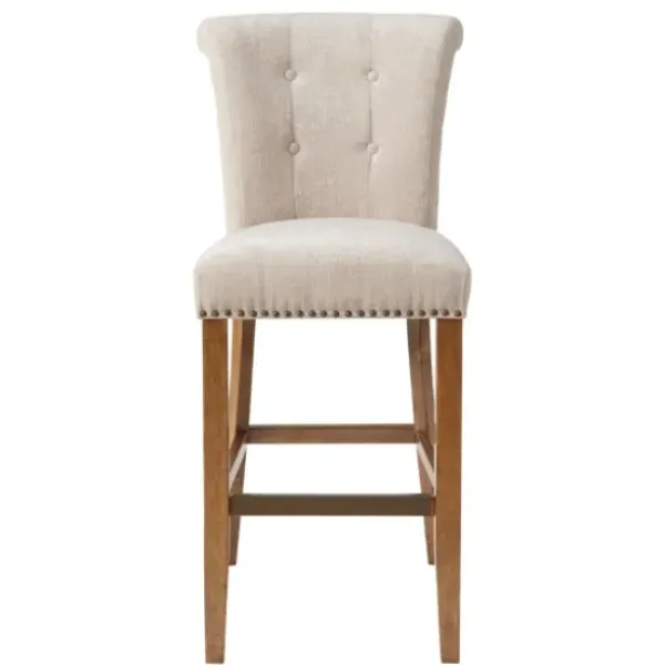 Bar Stools & Counter Height Stools-Kirkland's Home Ivory Wesley Tufted Bar Stool With Nailhead Trim White
