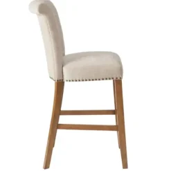 Bar Stools & Counter Height Stools-Kirkland's Home Ivory Wesley Tufted Bar Stool With Nailhead Trim White