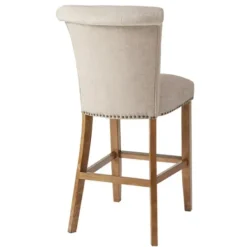 Bar Stools & Counter Height Stools-Kirkland's Home Ivory Wesley Tufted Bar Stool With Nailhead Trim White