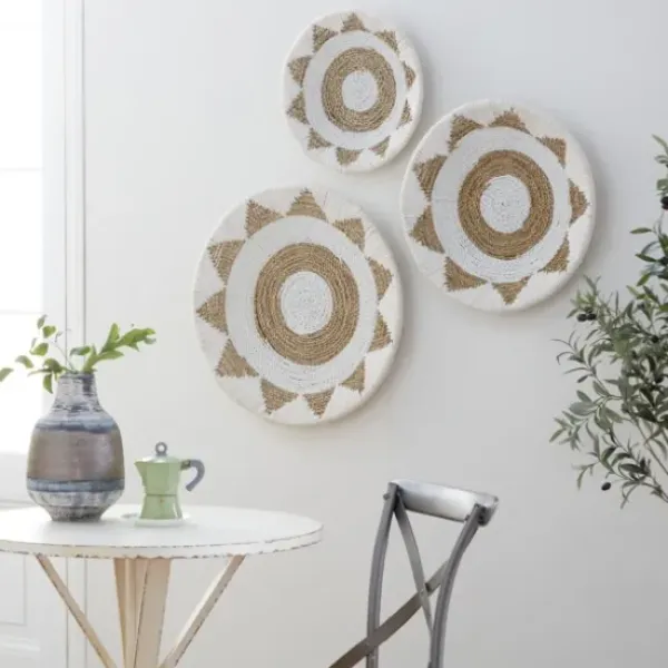 Wall Plaques-Kirkland's Home Ivory Woven Cotton Round 3-Pc. Wall Decoration White/Tan