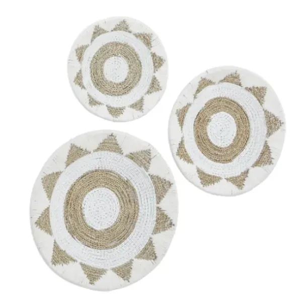 Wall Plaques-Kirkland's Home Ivory Woven Cotton Round 3-Pc. Wall Decoration White/Tan