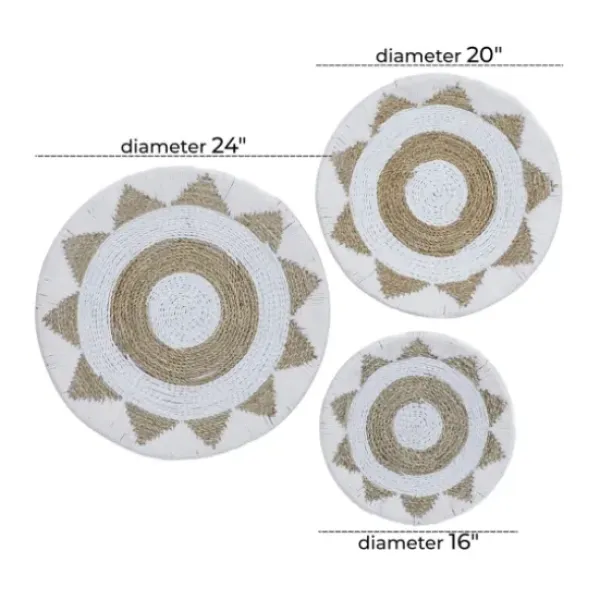 Wall Plaques-Kirkland's Home Ivory Woven Cotton Round 3-Pc. Wall Decoration White/Tan