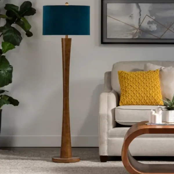 Floor Lamps-Kirkland's Home Janis Bronze And Teal Velvet Floor Lamp Blue