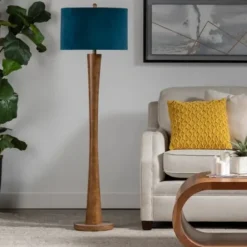 Floor Lamps-Kirkland's Home Janis Bronze And Teal Velvet Floor Lamp Blue