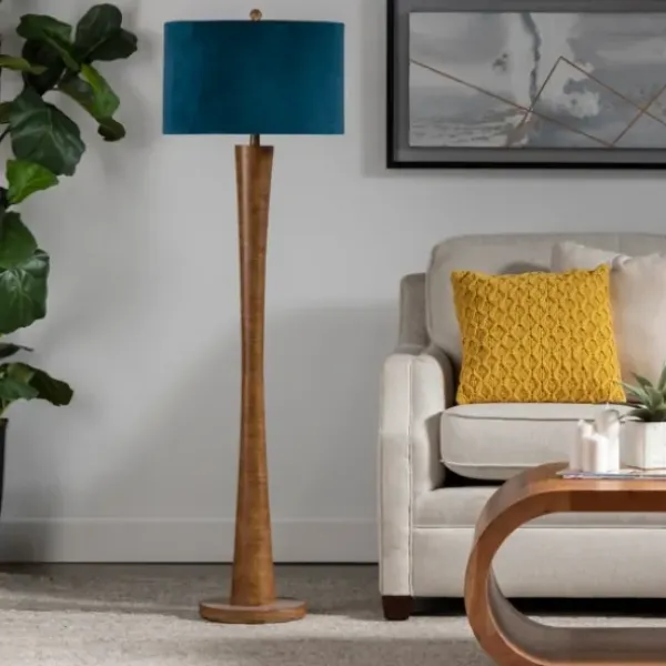 Floor Lamps-Kirkland's Home Janis Bronze And Teal Velvet Floor Lamp Blue
