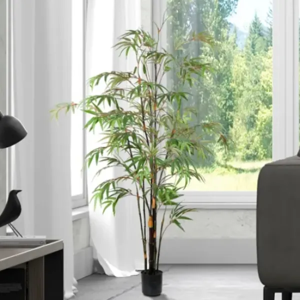 Trees & Topiaries-Kirkland's Home Japanese Bamboo Tree In Black Planter, 5 Ft.