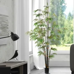 Trees & Topiaries-Kirkland's Home Japanese Bamboo Tree In Black Planter, 6 Ft.