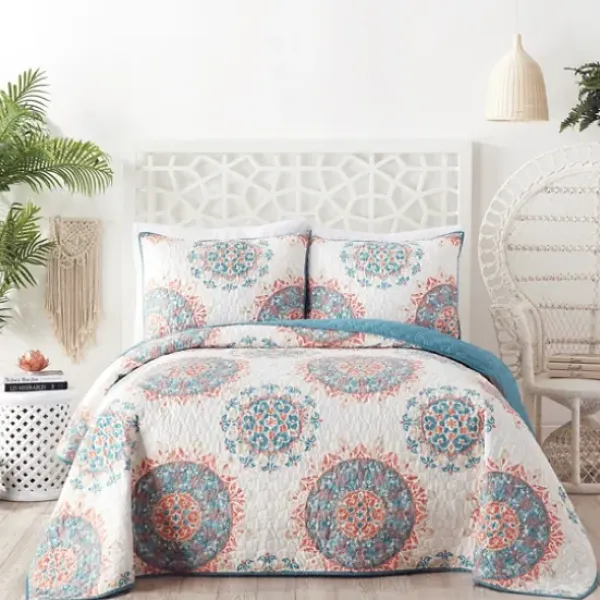 Quilts-Kirkland's Home Jessica Simpson Blue Pompeii Queen Quilt Set Blue/White