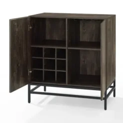 Cabinets & Sideboards-Kirkland's Home Joanelle Dark Steel And Wood Wine Cabinet Brown
