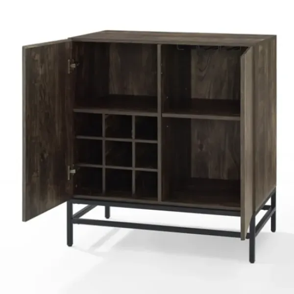 Cabinets & Sideboards-Kirkland's Home Joanelle Dark Steel And Wood Wine Cabinet Brown