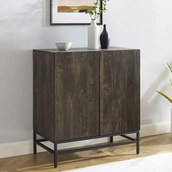 Cabinets & Sideboards-Kirkland's Home Joanelle Dark Steel And Wood Wine Cabinet Brown