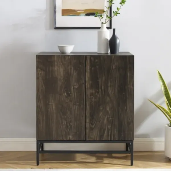 Cabinets & Sideboards-Kirkland's Home Joanelle Dark Steel And Wood Wine Cabinet Brown