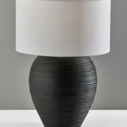 Table Lamps-Kirkland's Home Johanssen Black Ribbed Table Lamp White