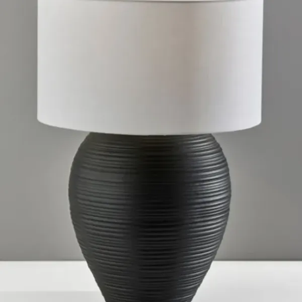 Table Lamps-Kirkland's Home Johanssen Black Ribbed Table Lamp White