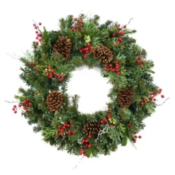 Wreaths-Kirkland's Home Jolly Pine Sprigs And Red Berries Wreath Green/Brown/Gold