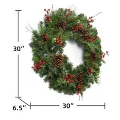 Wreaths-Kirkland's Home Jolly Pine Sprigs And Red Berries Wreath Green/Brown/Gold