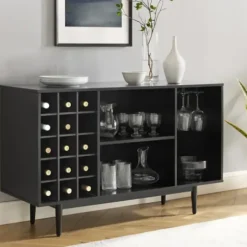 Cabinets & Sideboards-Kirkland's Home Josette Wood Open Wine Cabinet Black