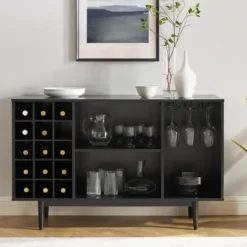 Cabinets & Sideboards-Kirkland's Home Josette Wood Open Wine Cabinet Black